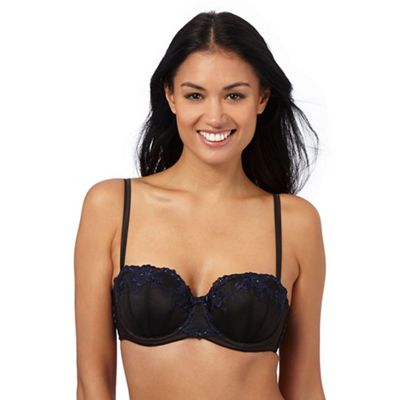 Reger by Janet Reger Black floral embroidered diamante balcony bra
